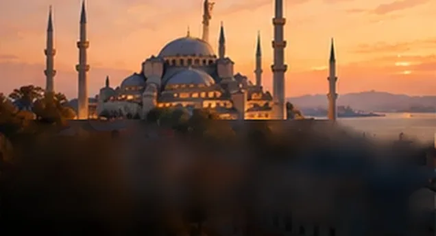 Domes and minarets of Istanbul at sunset